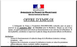 Ambassade de France : Offre d’emploi