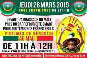Mauritanie: Des citoyens mauritaniens devant l’ambassade du Mali le 28 mars pour protester contre les exactions contre les peuls