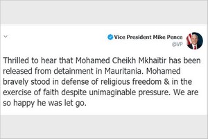 Le vice-président des États-Unis Mike Pence salue la libération de Ould M’khaitir