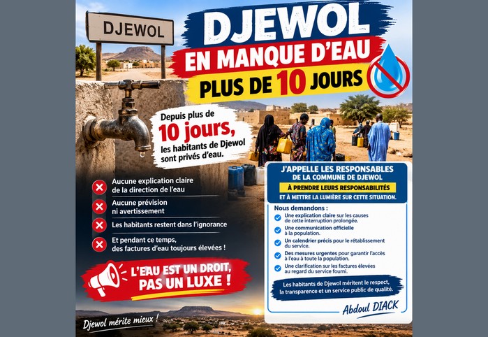 Djewol face à une grave pénurie d’eau : plus de 10 jours sans eau, jusqu’à quand ?